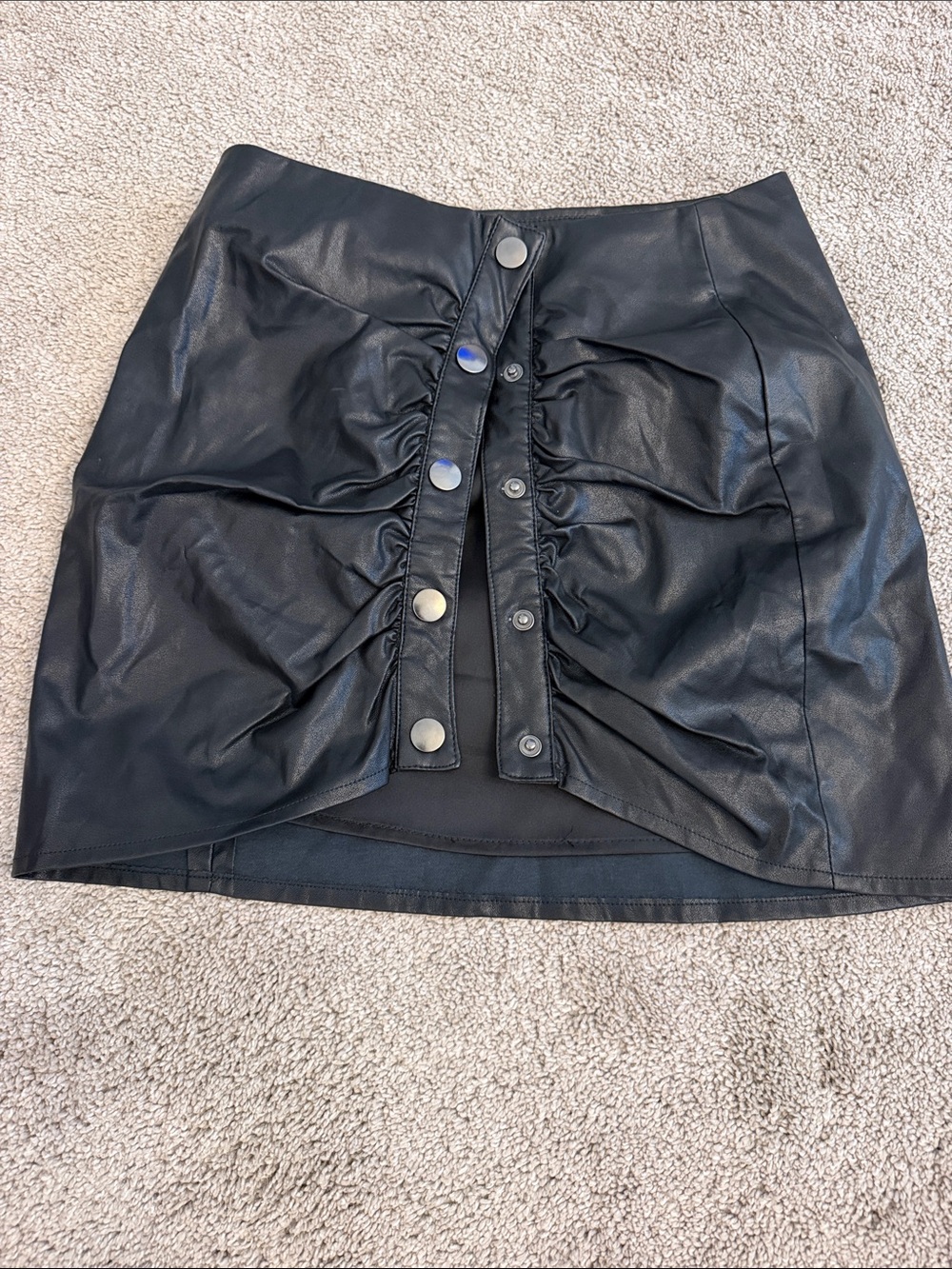 Forever 21 Black Faux Leather Ruched Button-Front Mini Skirt